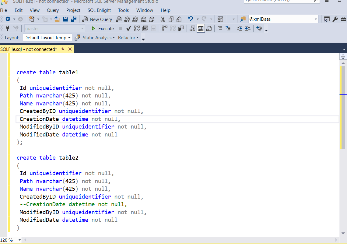 How to create a simple analysis rule with SQL Enlight that checks for new tables created without a CreationDate column