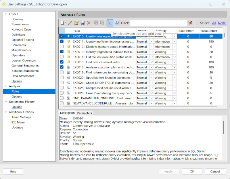 Analysis Rule (Grid View)