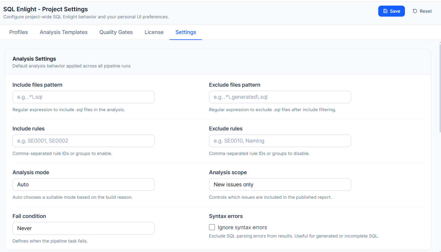 Shared settings