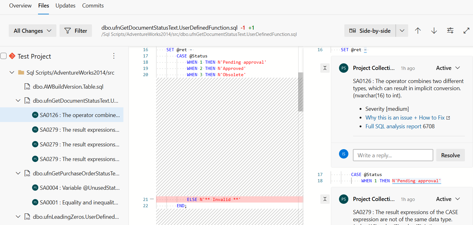 Pull request inline comment